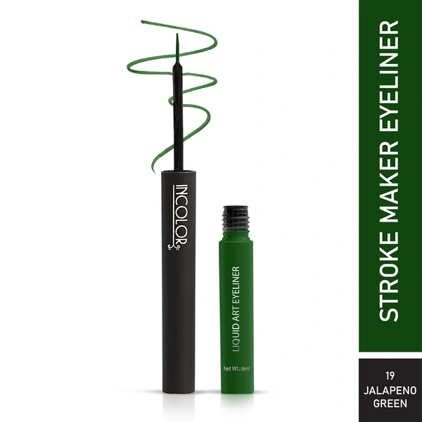 Incolor Stroke Maker Eyeliner Shade 19 Jalapeno Green | Intense Matte Finish | Quick Dry & 24HR Long Lasting | Waterproof & Smudgeproof | Fine Tip Precision