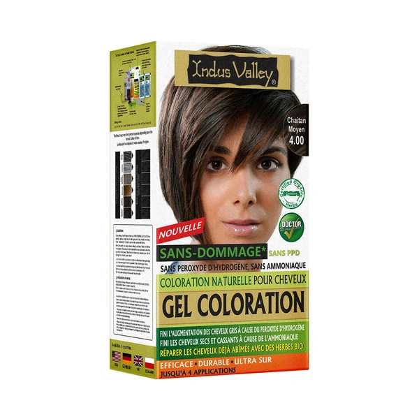 Indus Valley INDUS VALLEY Damage Free Natural Gel Hair Colour 220ml Medium Brown 4.00 for Women & Men | 100% Grey Coverage | Ammonia & PPD Free Herbal Organic Conditioning Hair Color