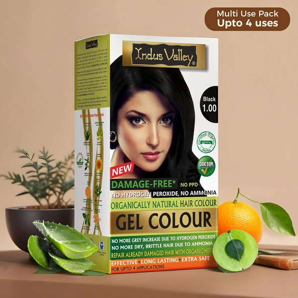 Indus Valley INDUS VALLEY Damage Free Natural Gel Hair Colour 220ml Black 1.00 for Women & Men | 100% Grey Coverage | No Ammonia, No PPD | Organic Herbal Based Conditioning Hair Color