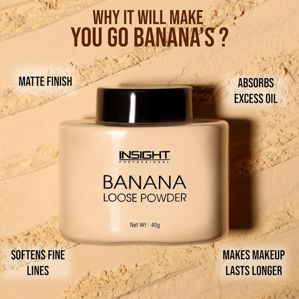 Insight Banana Loose Powder 40g | Make Up Setting Powder | for Matte, Bright Finish | Oil Control and Flawless Look | Reduces Shine | Long-lasting | Radiant complexion powder | 40g