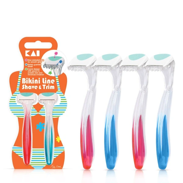 Kai Bikini Line Razor Pack of 2 (4 Razors) for Women | Aloe Vera & Vitamin E Moisture Strip