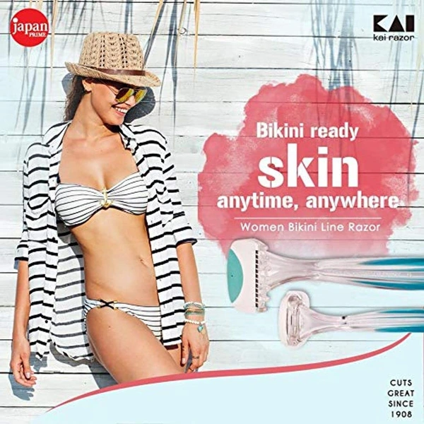 Kai Bikini Line Razor Pack of 2 (4 Razors) for Women | Aloe Vera & Vitamin E Moisture Strip