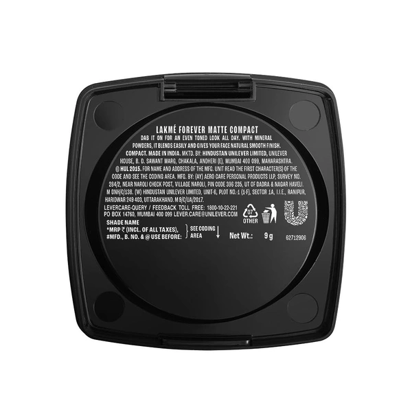 Lakme Forever Matte Compact Powder Natural Coral 9g | Smooth Matte Finish | 12 Hour Oil Control, Even Tone | Lightweight Daily Wear for All Skin Types