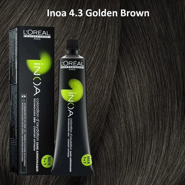 L'Oreal Professionnel INOA Hair Color 4.3 Golden Brown 60g Ammonia-Free Permanent Hair Dye Warm Golden Tone Full Grey Coverage