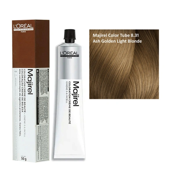 Loreal Professionnel Majirel Hair Colour Cream Soft Ash Golden Tone 8.31 Ash Golden Light Blonde 49.5g