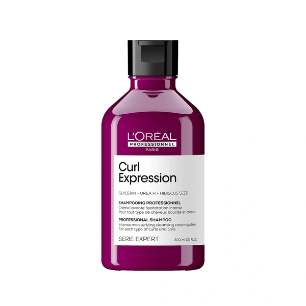 L'Oreal Professionnel Curl Expression Intense Moisturizing Cleansing Shampoo 300ml For Curly & Coily Hair With Glycerin, Urea H & Hibiscus Seed Extract - Deep Hydration