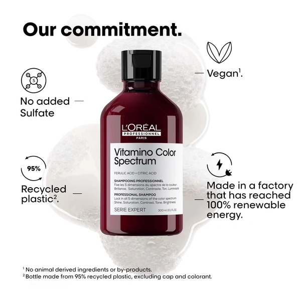 L'Oreal Professionnel Vitamino Color Spectrum Shampoo 300ml For All Coloured Hair With Ferulic Acid & Citric Acid | Locks Day 1 Color Vibrancy | Salon Colour Care