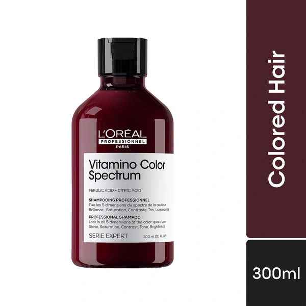 L'Oreal Professionnel Vitamino Color Spectrum Shampoo 300ml For All Coloured Hair With Ferulic Acid & Citric Acid | Locks Day 1 Color Vibrancy | Salon Colour Care