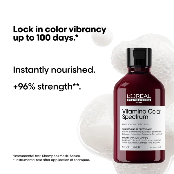 L'Oreal Professionnel Vitamino Color Spectrum Shampoo 300ml For All Coloured Hair With Ferulic Acid & Citric Acid | Locks Day 1 Color Vibrancy | Salon Colour Care