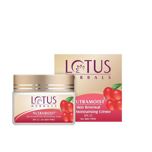 Lotus Herbals Nutramoist Skin Renewal Daily Moisturizing Cream (50g) | SPF 25 | Hydrates & Nourishes All Skin Types | Provides Sun Protection & Skin Renewal