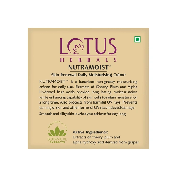 Lotus Herbals Nutramoist Skin Renewal Daily Moisturizing Cream (50g) | SPF 25 | Hydrates & Nourishes All Skin Types | Provides Sun Protection & Skin Renewal