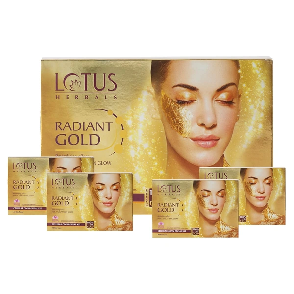 Lotus Herbals Radiant Gold 4-in-1 Facial Kit | 24K Gold Glow & Radiance | Revitalizes dull skin | 4 Easy Steps | leaving skin soft and supple