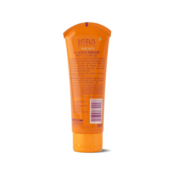 Lotus Herbals Safe Sun UV Screen Matte Gel Pa+++, SPF 50, UVA & UVB, 100 gm