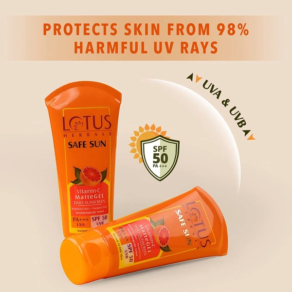 Lotus Herbals Safe Sun Vitamin C Matte Gel Daily Sunscreen PA +++, SPF 50,UVA & UVB, 100 gm
