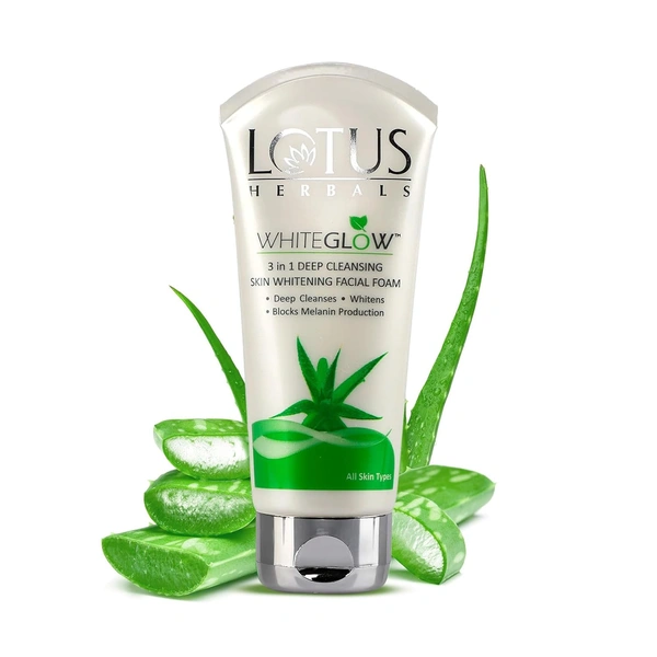 Lotus Herbals White Glow 3 in 1 Deep Cleansing Skin Whitening Facial Foam, 100g