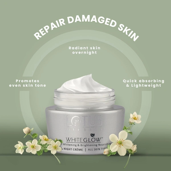 Lotus Herbals White Glow Skin Night Cream 60g | Whitening & Brightening Nourishing | Deep Hydration, Even Skin Tone & Radiant Glow While You Sleep