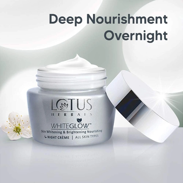 Lotus Herbals White Glow Skin Whitening & Brightening Nourishing Night Cream, 60 gm
