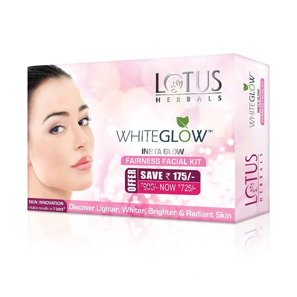Lotus Herbals Whiteglow Insta Glow 4 In 1 Facial Kit, 160g | Instant Brightening and Radiance | lighten dark spots | Provides hydration