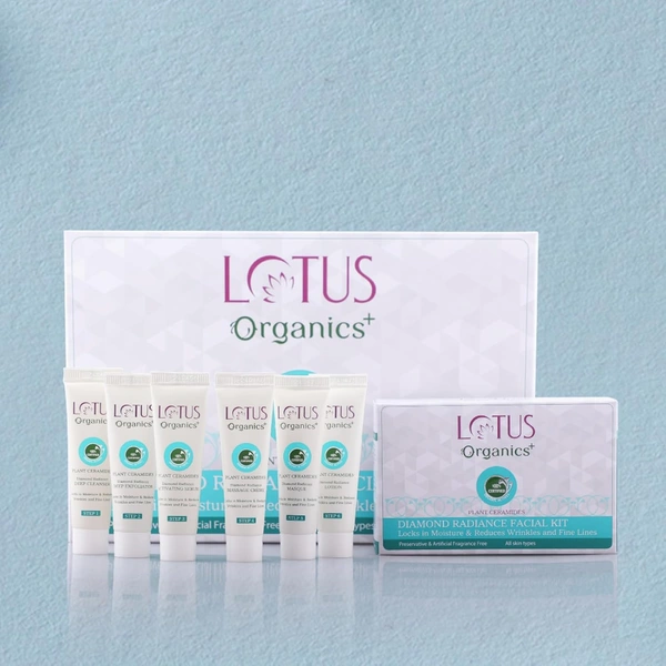 Lotus Organics Diamond Radiance Facial Kit 54g Pack Of 4| With 100% Certified Plant Ceramide & Diamond Dust | Deep Hydration, Anti-Ageing & Skin Tightening | All Skin Types