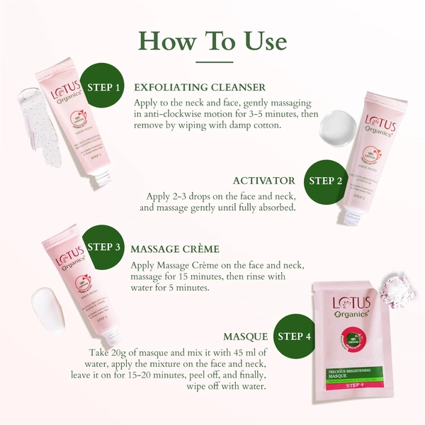 Lotus Organics+ Diamond Radiance Facial Kit 54 x 4 | With Plant Ceramide & Diamond Dust | Deep Hydration, Wrinkle & Fine Line Care | Tightens Saggy Skin | 54g | All Skin Types