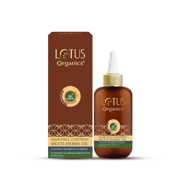 Lotus Organics+ Hair Fall Control Multi-Herbs Oil 200ml | Enriched with 100% Certified Organic Rosemary, Bhringraj & Amla | Strengthens Roots | Reduces Hair Fall | Promotes Growth Naturally