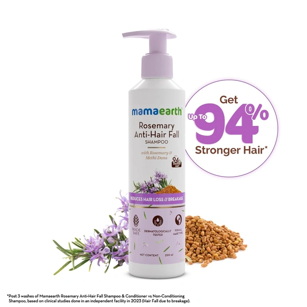 Derma Co Mamaearth Anti-Hair Fall Shampoo 250ml | with Rosemary & Methi Dana for Reducing Hair Loss & Breakage | Up to 94% Stronger Hair | Up to 93% Less Hair Fall | Up to 92% Shinier Hair | Thicker Hair | For All Hair Types