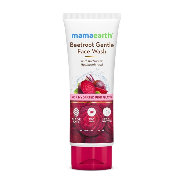 Mamaearth Beetroot Gentle Face Wash - 100ml | with Hyaluronic Acid | For Hydrated Pink Glow | Gently Cleanses | Soap - Free | Hydrating Gentle Face Wash | Non-Drying | Soft & Smooth Skin | Detoxifies & Brightens Skin | For All Skin Types