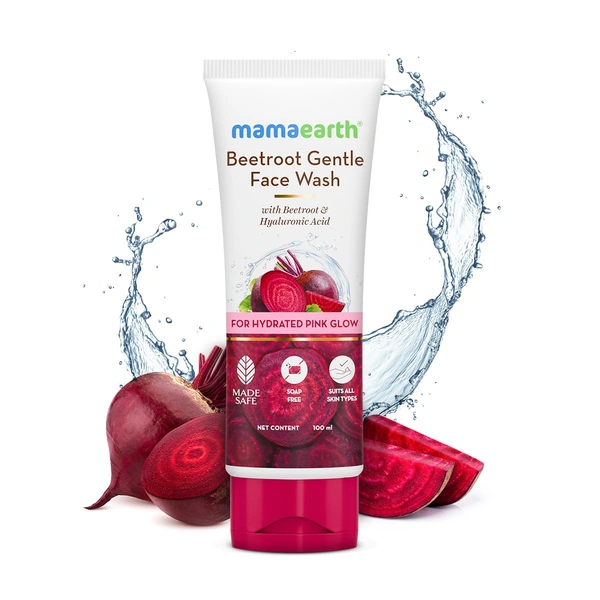 Mamaearth Beetroot Gentle Face Wash - 100ml | with Hyaluronic Acid | For Hydrated Pink Glow | Gently Cleanses | Soap - Free | Hydrating Gentle Face Wash | Non-Drying | Soft & Smooth Skin | Detoxifies & Brightens Skin | For All Skin Types