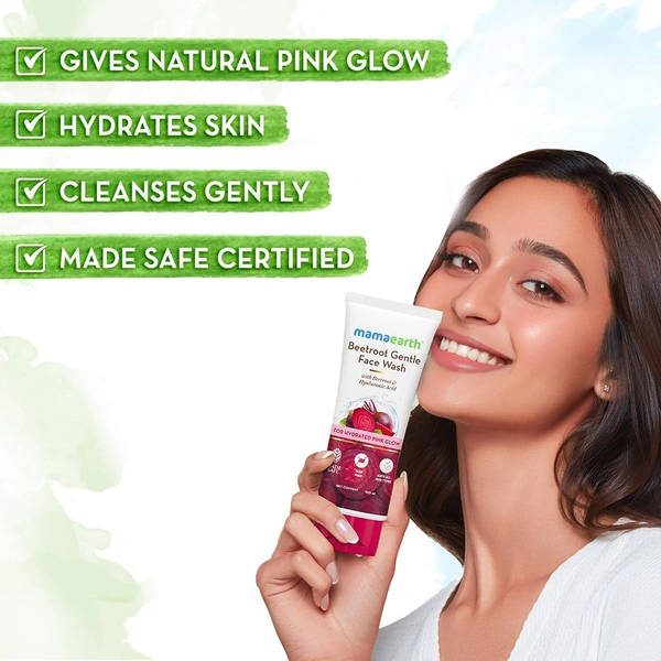 Mamaearth Beetroot Gentle Face Wash - 100ml | with Hyaluronic Acid | For Hydrated Pink Glow | Gently Cleanses | Soap - Free | Hydrating Gentle Face Wash | Non-Drying | Soft & Smooth Skin | Detoxifies & Brightens Skin | For All Skin Types