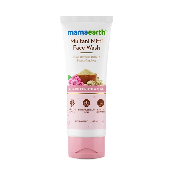Derma Co Mamaearth Multani Mitti Face Wash 100ml | with Multani Mitti & Bulgarian Rose For Oil Control & Acne | Deeply Cleanses | Brightens & Hydrates Skin | Paraben-Free | Removes Dirt & Impurities | For All Skin Types