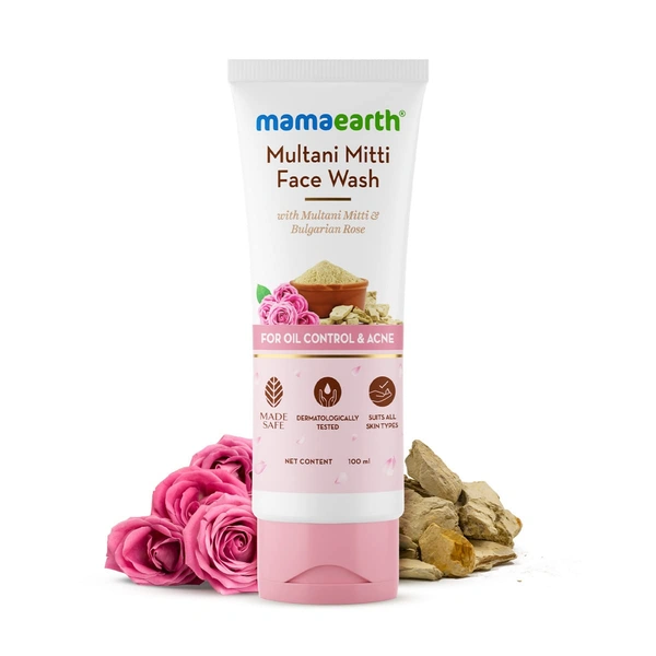 Derma Co Mamaearth Multani Mitti Face Wash 100ml | with Multani Mitti & Bulgarian Rose For Oil Control & Acne | Deeply Cleanses | Brightens & Hydrates Skin | Paraben-Free | Removes Dirt & Impurities | For All Skin Types