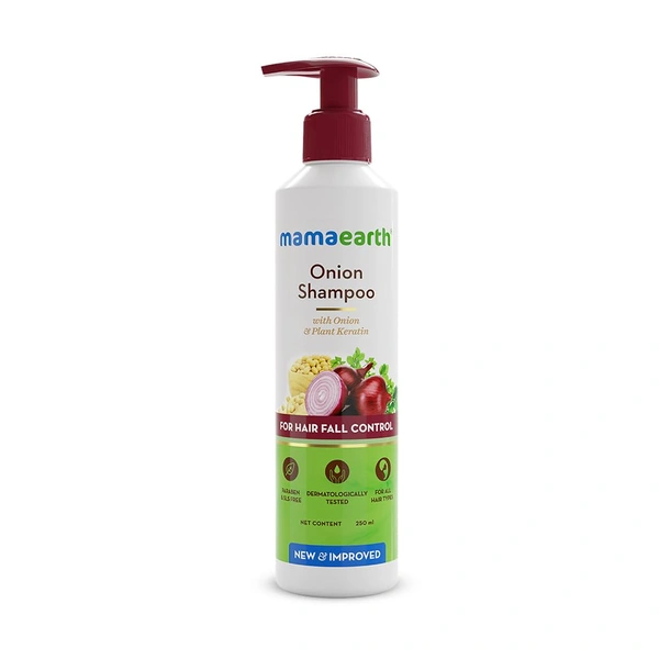 Mamaearth Onion Shampoo 250ml | with Onion Oil & Plant Keratin | Paraben & SLS Free | Anti-Frizz Hair | Chemical-Free | Keratin-Infused Shampoo | Hair Fall Control | Strengthens Roots & Repairs Damage | for All Hair Types