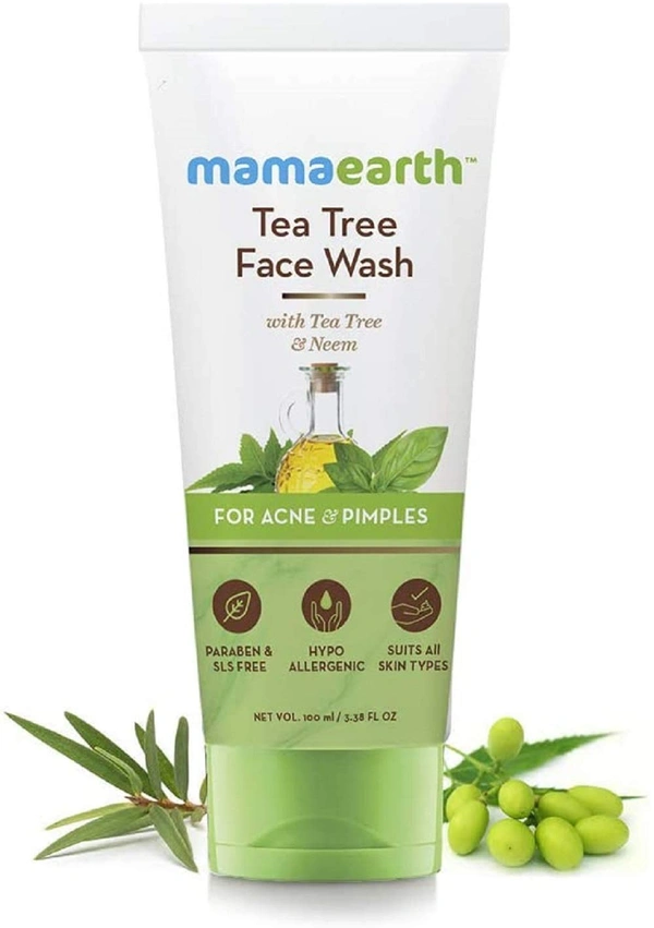 Mamaearth Tea Tree Face Wash with Neem-100ml | for Acne & Pimples | Paraben & SLS Free | Oil Control Face | Deep Cleansing | Hydrating | Non-Drying | Blemish-Free Skin | Smooth & Soft | for All Skin Types