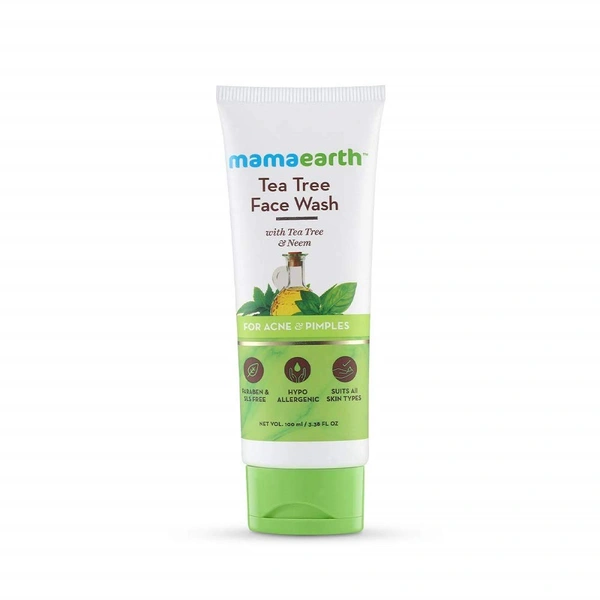 Mamaearth Tea Tree Face Wash with Neem-100ml | for Acne & Pimples | Paraben & SLS Free | Oil Control Face | Deep Cleansing | Hydrating | Non-Drying | Blemish-Free Skin | Smooth & Soft | for All Skin Types