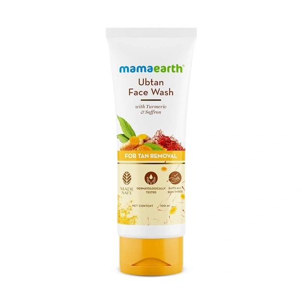 Mamaearth Ubtan Natural Face Wash 100ml | with Turmeric & Saffron | for Tan Removal & Skin Brightening | Sun Damage Repairs | Sulfate-Free | Glow-Boosting | Non-Drying | For All Skin Types