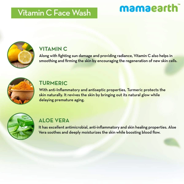 Mamaearth Vitamin C Face Wash 100ml | with Vitamin C and Turmeric for Skin Illumination | Paraben & SLS Free | Brightens Skin | Reduces Dark Spots | Even Skin Tones | Natural Glowing Skin | Anti-Acne Face | For All Skin Types