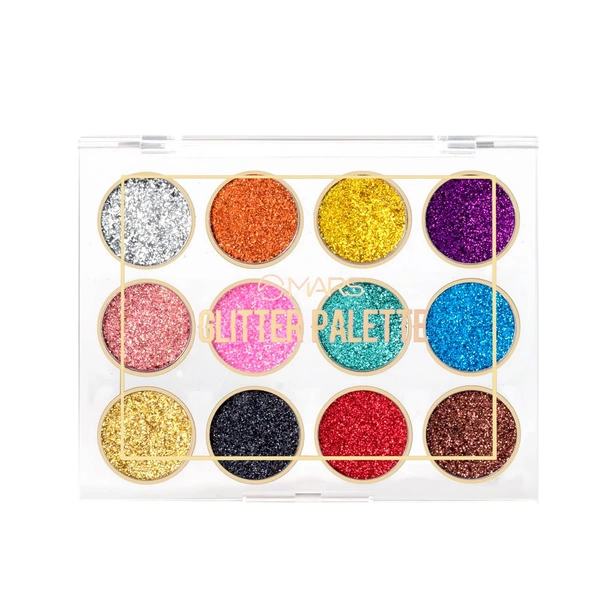 Mars 12 Shade Ultra Pigmented Glitter Eyeshadow Palette 01 Multicolor , 12g | Long-Wearing | Easily Blendable | High Shine Shimmery | Multicolor Eye Makeup