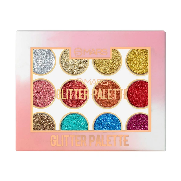 Mars 12 Shade Ultra Pigmented Glitter Eyeshadow Palette 02 Multicolor , 12g | Long-Wearing | Easily Blendable | High Shine Shimmery | Multicolor Eye Makeup