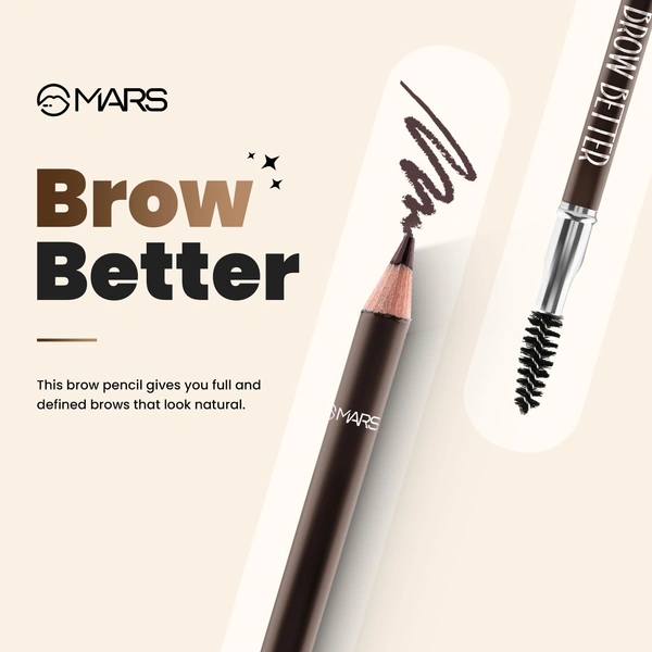 Mars Brow Better Eyebrow Pencil with Spoolie (Brown, 1.4g)| Smudge-Proof | Long-Lasting | Rich Pigmentation for Natural Brows