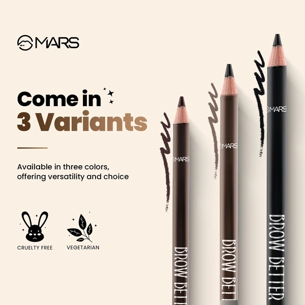 Mars Brow Better Eyebrow Pencil with Spoolie (Brown, 1.4g)| Smudge-Proof | Long-Lasting | Rich Pigmentation for Natural Brows