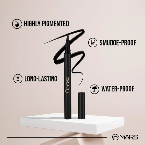 Mars City Stroke Charming Eyes Liquid Eyeliner (1ml) - 04 Black| Long-Lasting, Smudge-Proof | Felt Tip for Precision | Quick-Drying Formula