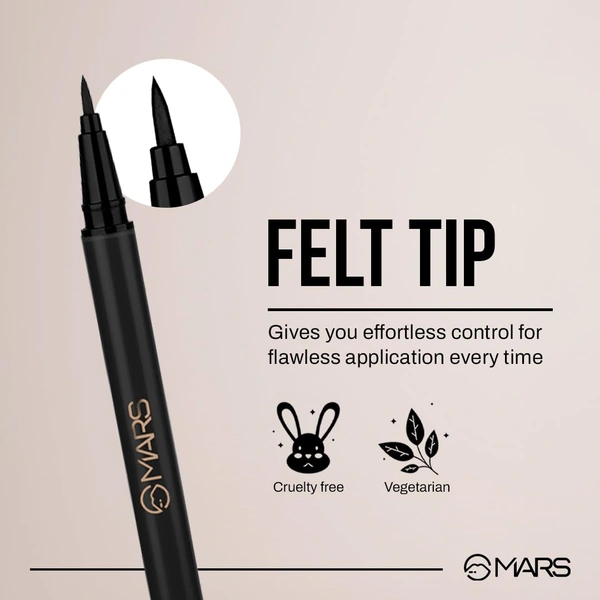 Mars City Stroke Charming Eyes Liquid Eyeliner (1ml) - 04 Black| Long-Lasting, Smudge-Proof | Felt Tip for Precision | Quick-Drying Formula