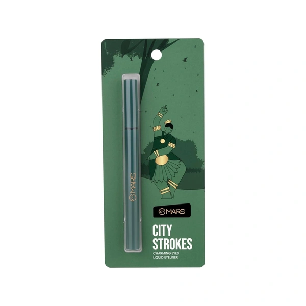 Mars City Stroke Charming Eyes Liquid Eyeliner (1ml) - 02 Green| Long-Lasting, Smudge-Proof | Felt Tip for Precision | Quick-Drying Formula