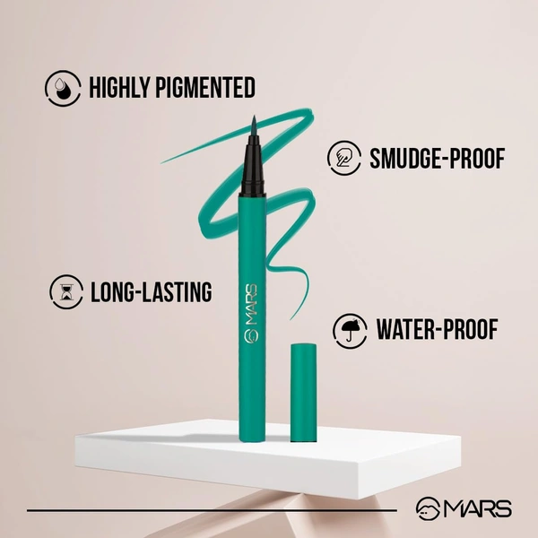 Mars City Stroke Charming Eyes Liquid Eyeliner (1ml) - 02 Green| Long-Lasting, Smudge-Proof | Felt Tip for Precision | Quick-Drying Formula