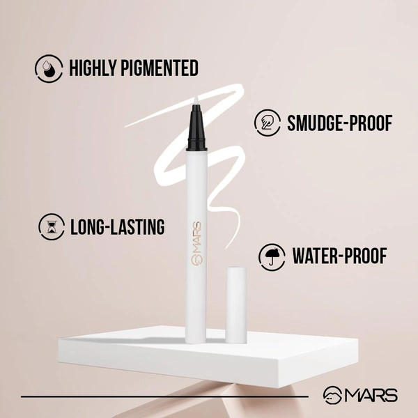 Mars City Stroke Charming Eyes Liquid Eyeliner (1ml) - 01 White| Long-Lasting, Smudge-Proof | Felt Tip for Precision | Quick-Drying Formula
