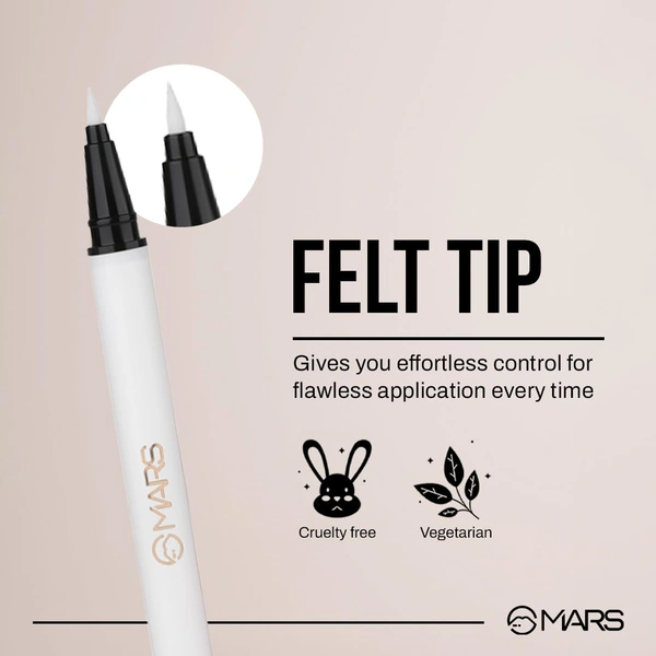 Mars City Stroke Charming Eyes Liquid Eyeliner (1ml) - 01 White| Long-Lasting, Smudge-Proof | Felt Tip for Precision | Quick-Drying Formula