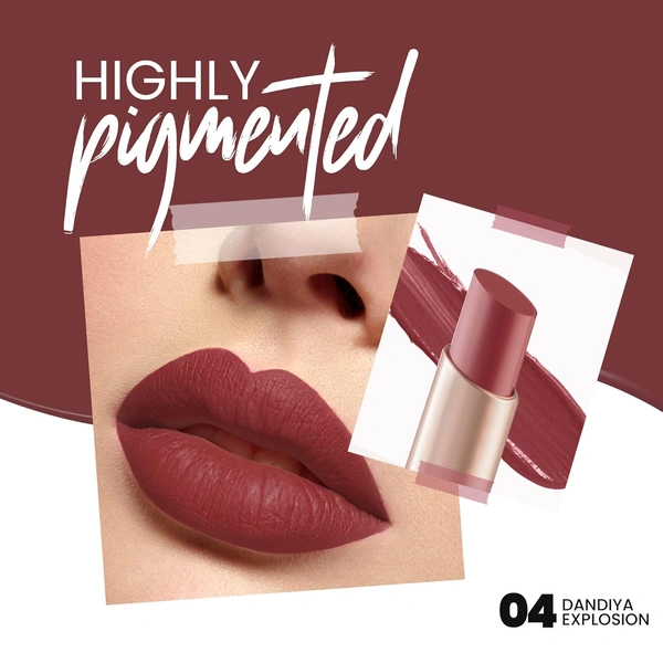 Mars MARS Creamy Matte Long-Lasting Lipstick for Women 3.2g (Shade 04-Dandiya Explosion)| Smooth & Lightweight | Single Swipe Application