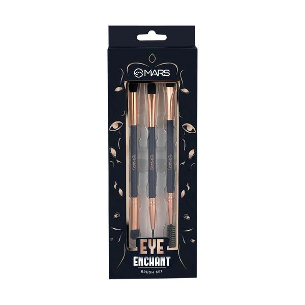 Mars Eye Enchanted Dual-Ended Brush 3 Set |Eye Makeup Essentials | Eyebrow | Blending | Crease Brushes with Soft Bristles | Travel-Friendly Design