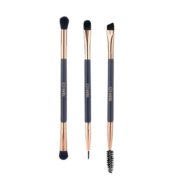 Mars Eye Enchanted Dual-Ended Brush 3 Set |Eye Makeup Essentials | Eyebrow | Blending | Crease Brushes with Soft Bristles | Travel-Friendly Design