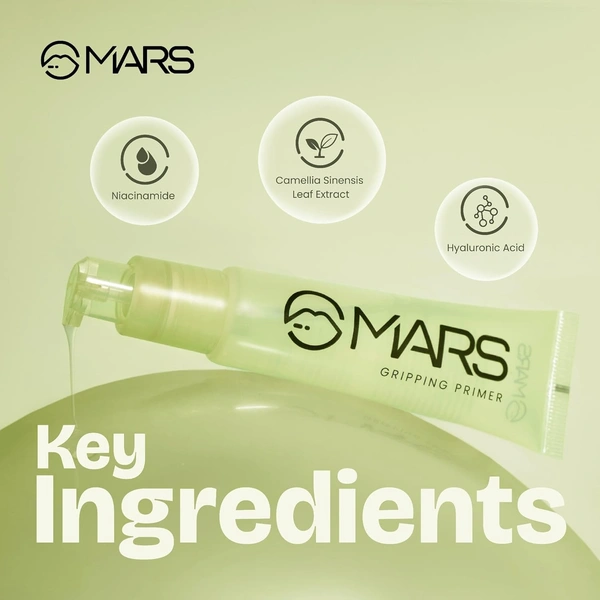 Mars Glow O' Clock Gel 30ml| Hydrating & Dewy Finish | Gripping Primer with Green Tea Extracts | Long-Lasting Power Grip | Smooth Makeup Base | Ideal for Dry Skin